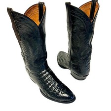 Vtg Tony Lama Black EXOTIC Leather Cowboy Western Alligator Belly Caiman Boots