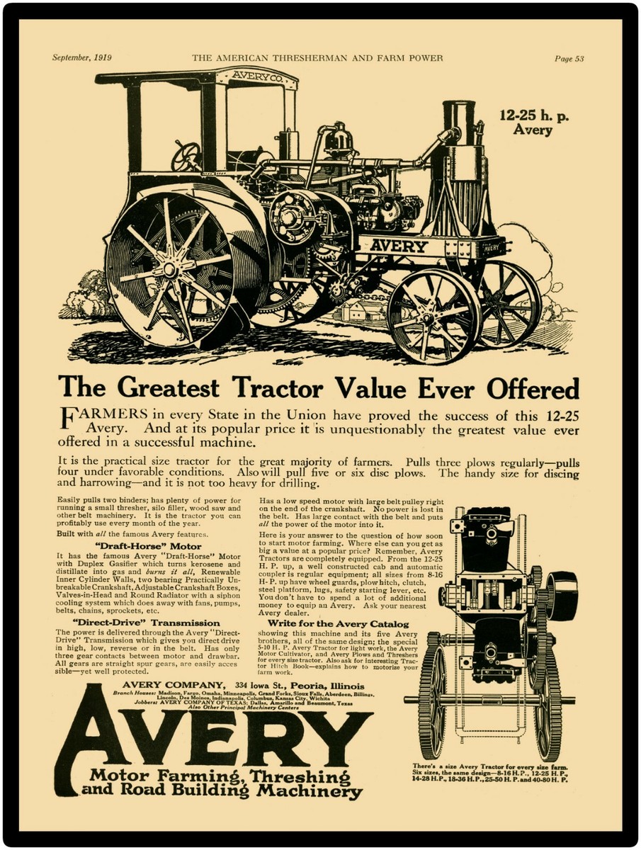 1927 Avery Power Machinery Co. 12-25 Tractor New Metal Sign Large 