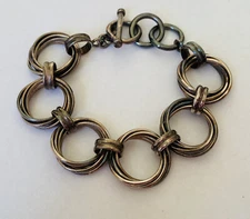Retired SILPADA 925 Sterling Silver Multi Circle Link Toggle B1235 Bracelet 8.5”