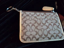 LOGO  Wallet Brown Small Mini Skinny Pouch Card Holder Logo Zip SHIPPING FREE