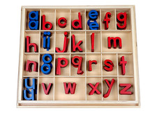 Small Wooden Movable Alphabet, Print Red  Blue - MONTESSORI LANGUAGE