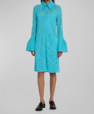 $1490 Proenza Schouler Women's Blue Bell Cuff Stretch Lace Shirt Dress Size  2 | eBay