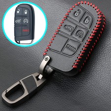 Leather Car Key Cover Case Protector For Jeep Cherokee Dodge Chrysler Key Chain