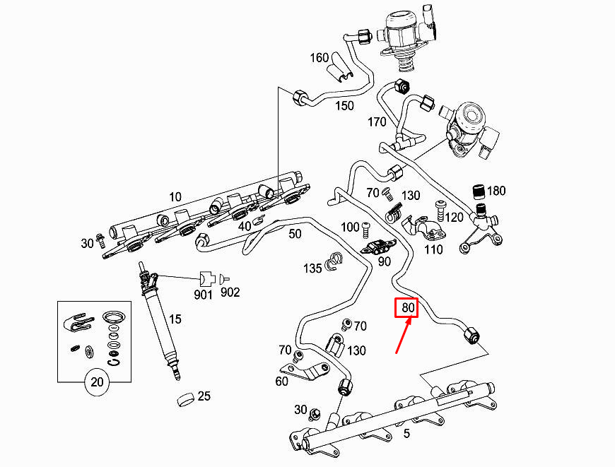 Neu MERCEDES-BENZ S W222 Linke Kraftstoff-Hochdruckleitung A2780702332 Original