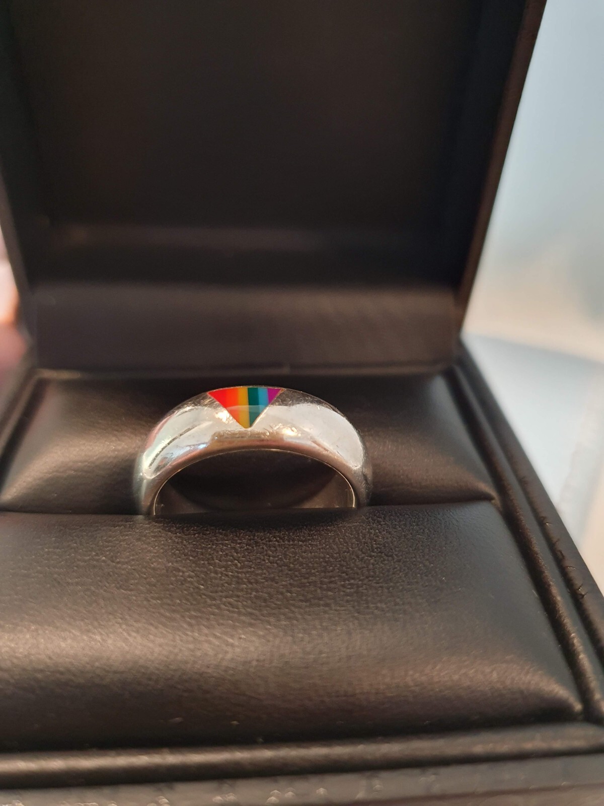 Rainbow Triangle Solid Sterling Silver Band Ring - image 3