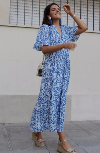 ZARA BLUE WHITE FLORAL PRINT FLOWING 