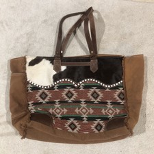 Myra Bag Handmade Ramona Weekender Upcycled Canvas And Cowhide Leather Bag