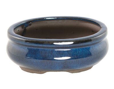 Oval Mame Shohin Bonsai / Succulent Pot + Mesh 5''x 4''x 2'' - Blue Stain Glazed