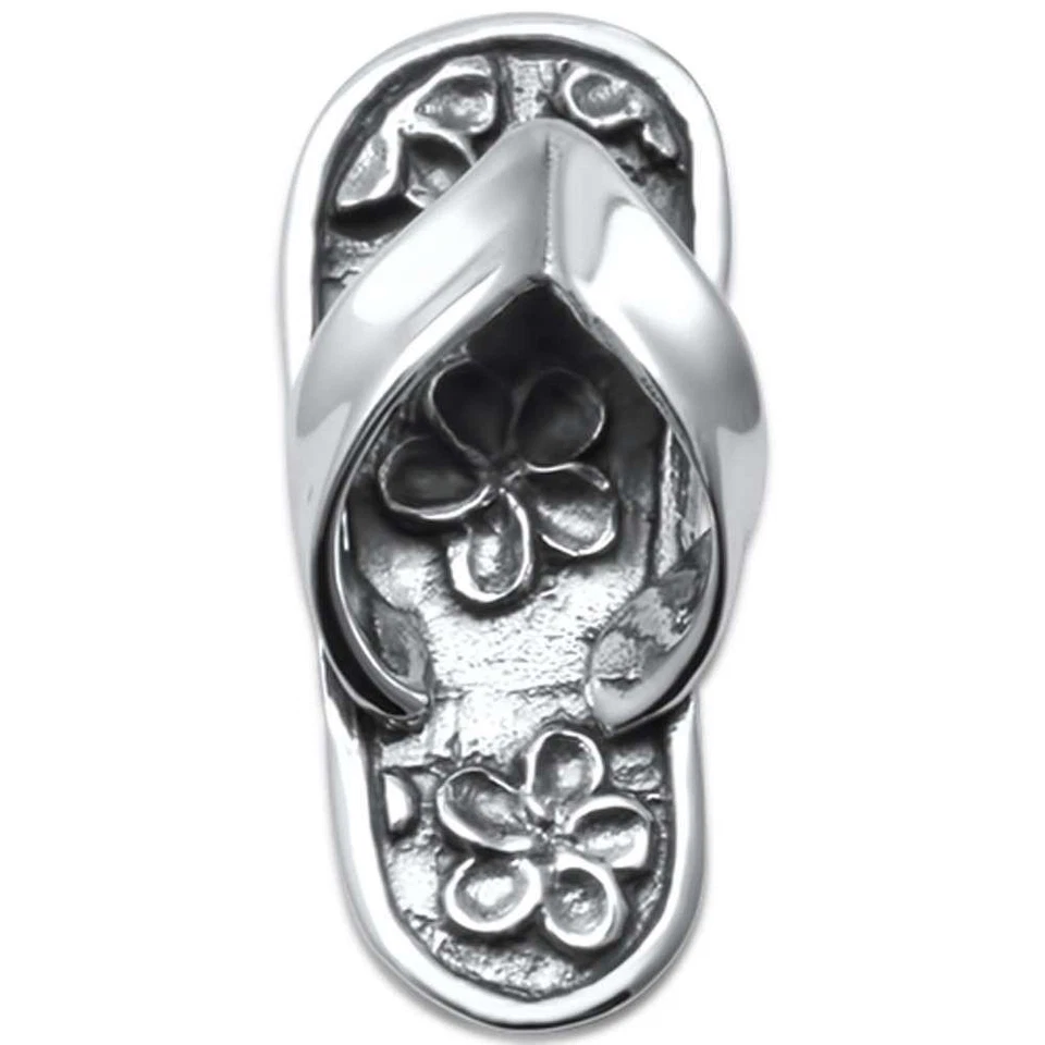 Plumeria Beach Flip Flop Design Sandal .925 Sterling Silver Pendant - Image 2 of 2
