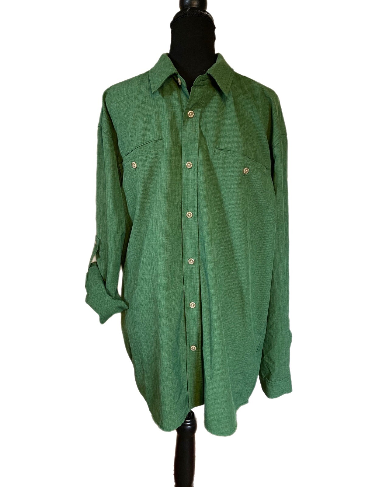 RailRiders Green Button-Down Long Sleeve Roll Tab Men's Shirt Size XL 