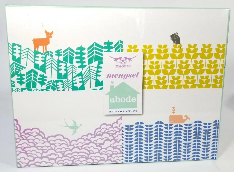 4 - Elster Mengsel Wohnsitz Tier Kork Unterlegt Hart Tischsets 15,6" x 11,75" Neu!