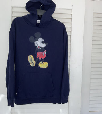Disney Mickey Mouse Hoodie Sweat shirt size Adult  L blue ( missing pull string)