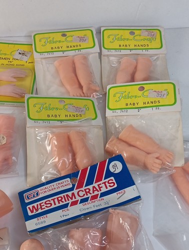 vintage Doll Babies FIBRE CRAFT Westrim Crafts Miniature Hands Feet Hats Lot - Picture 2 of 14