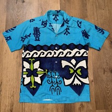 Vtg 60s 70s Barkcloth Shirt Mens Hawaiian Hawaii Butterfly Collar Tiki Medium
