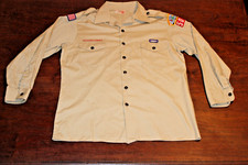 Boy Scouts of America BSA Men's Shirt Tan Large Sewn Patches Long Sleeve