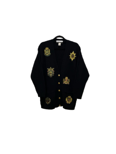 VINTAGE JONES NEW YORK Womens Embroidered Coat of Arms Cardigan Sz. S LAMBS WOOL - 第 1/5 張圖片