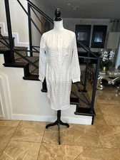 Zimmermann White & Sheer Stripe Hilo Tunic Shirtdress W Logo Buttons & Pockets S