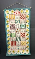 Vintage 1976 Felt Sequin Wall Calendar Flowers & Fruits, Red Aqua Yellow 17”x31”