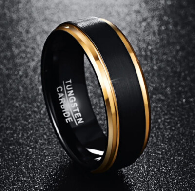 WOLFRAM / Carbid / Tungsten *** Bandring schwarz-gold 8 mm breit, Größenauswahl