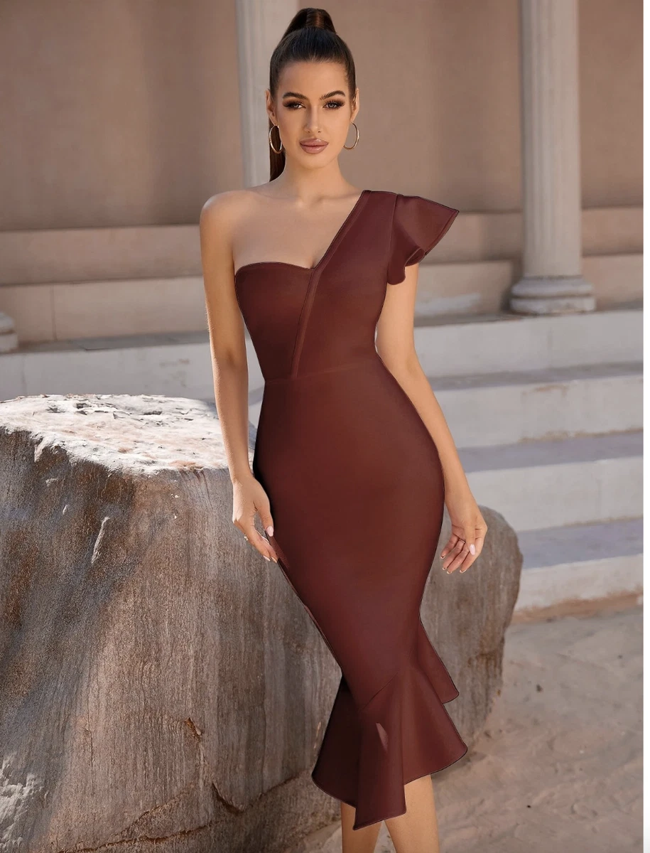 Rust ruffle shop dress