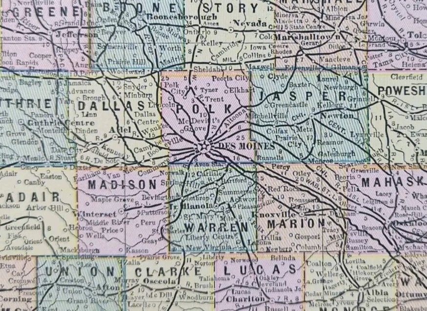 Vintage 1887 IOWA Map 13