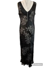 Phase Eight maxi dress black silk blend sleeveless floral long UK 16 occasion