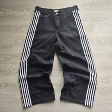 Heaven Can Wait Track Jeans Baggy Black Stripe Y2K JNCO Skate Goth Rave 34x30