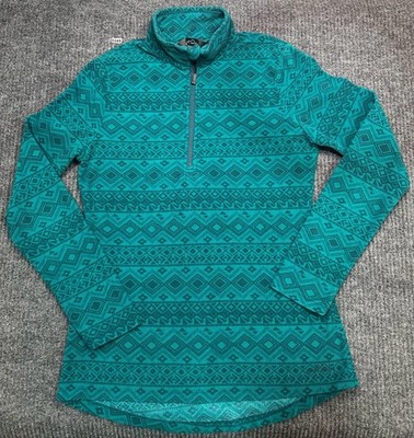 Eddie Bauer Fleece Half Zip Pullover Size S Teal Geometric Aztec