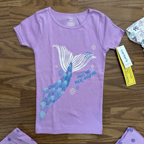 Carter’s 4pc Cotton Summer Pajamas Set Girls 7 7A Shorts Pants Mermaid NWT! - Picture 2 of 15