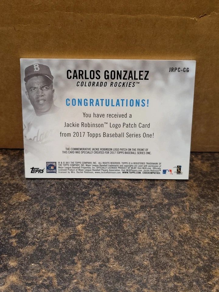 2017 TOPPS SERIES 1 CARLOS GONZALEZ *JACKIE ROBINSON 70TH LOGO PATCH* #JRPCCG - Image 3 of 3