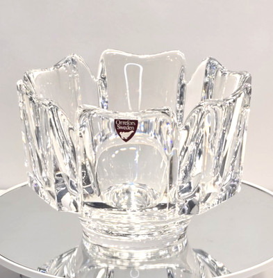 Orrefors Sweden Corona Crystal Bowl Signed Scandinavian Glass 5'' Sticker
