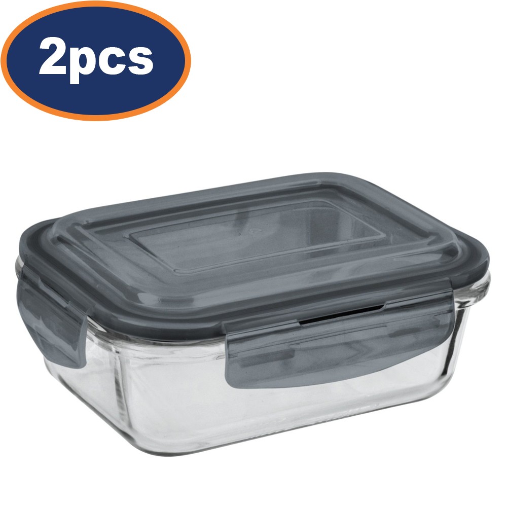 Glass Food Storage Container Clip Lock Lid 1100ml Large Oven Dishwasher Safe 2Pc