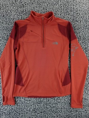 Womens North Face Size M Pullover 1/4 zip 2 Pocket Base Layer Jacket Coral Red