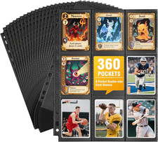 20 Pack 360 Pockets Black Trading Card Sleeves Binder Sheets, Double Sided Thick