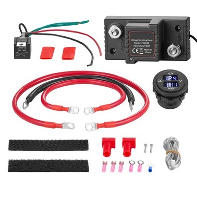 12V 80A VSR Dual Battery Isolator Kit Main Aux Voltmeter