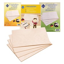 Pebaro Sperrholz Laubsägeplatten Blanko 4 Stück, Pappel / Birke Modellbau