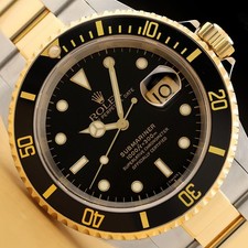 ROLEX SUBMARINER DATE 16613LN 18K GOLD BLACK 40MM STAINLESS STEEL WATCH w/ PAPER