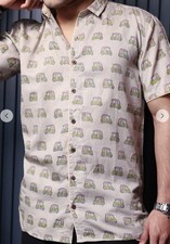 Tuktuk Tuk Tuk Auto rickshaw Block Print Cotton Indian Shirt Size L, large, New