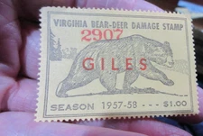 Virginia Bear Deer Damage Stamp 1957 58 Giles    # 2907    (w19)