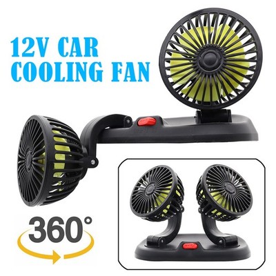 12V Dual Head 360° Rotatable Car Fan Cooler w/ Lighter Plug For Car Truck RV 
