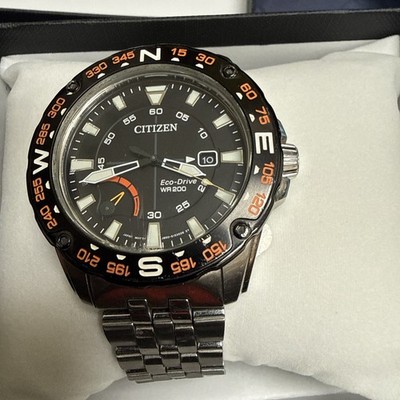 Citizen Eco-Drive PRT Watch Men 44mm Black Dial Steel Date Round AW7048-51E Runs