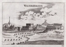 1672 Walterskirchen View Mistelbach Copper Engraving Vischer