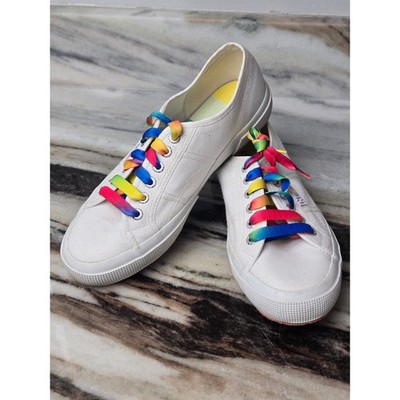 Superga 2750 Cotu White Rainbow Lace Striped Sole Sneakers  Womens 8