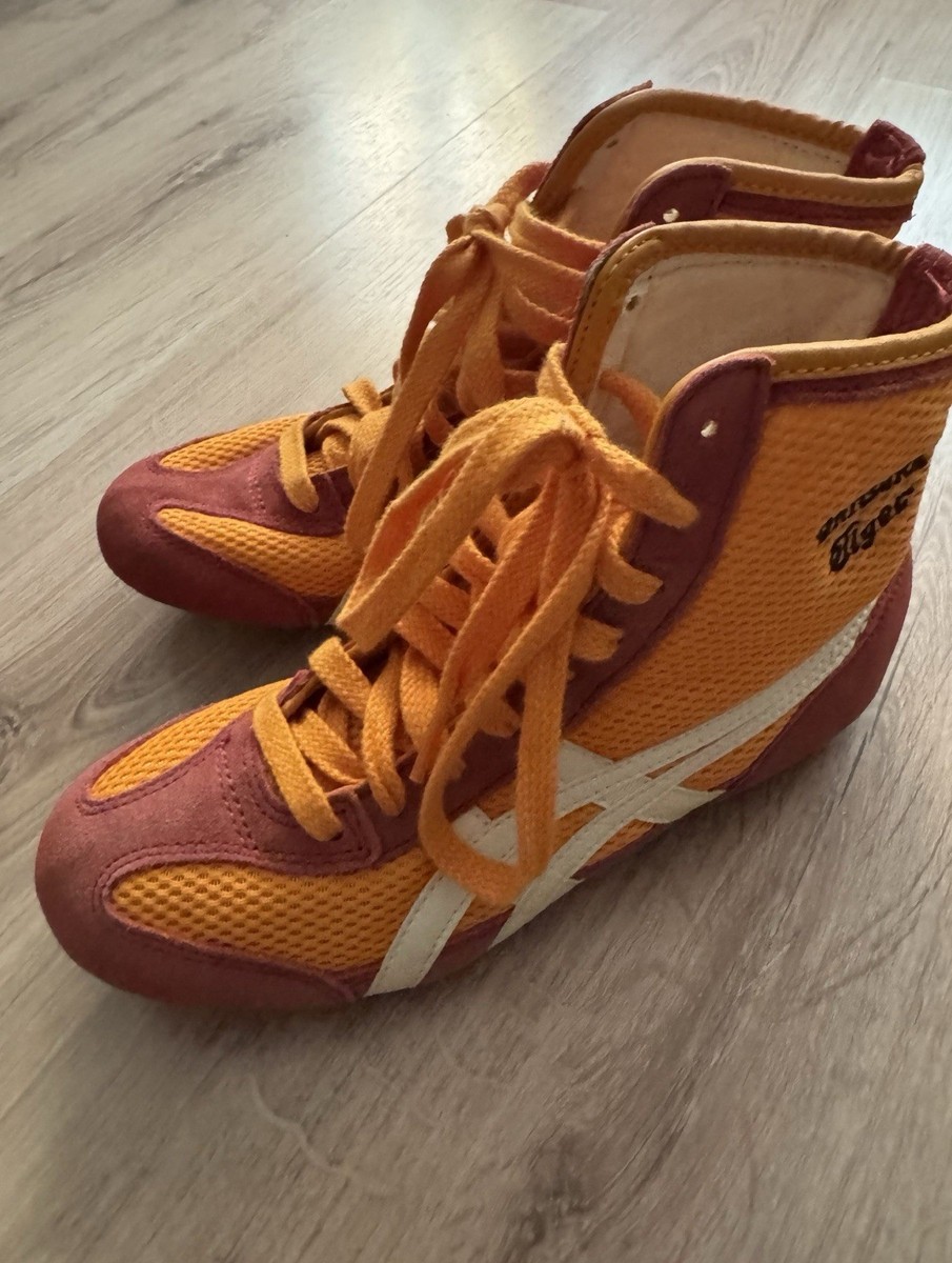 Asics Onitsuka Tiger Sued Leather Wrestling Shoes Orange Size 1/2 Vintage
