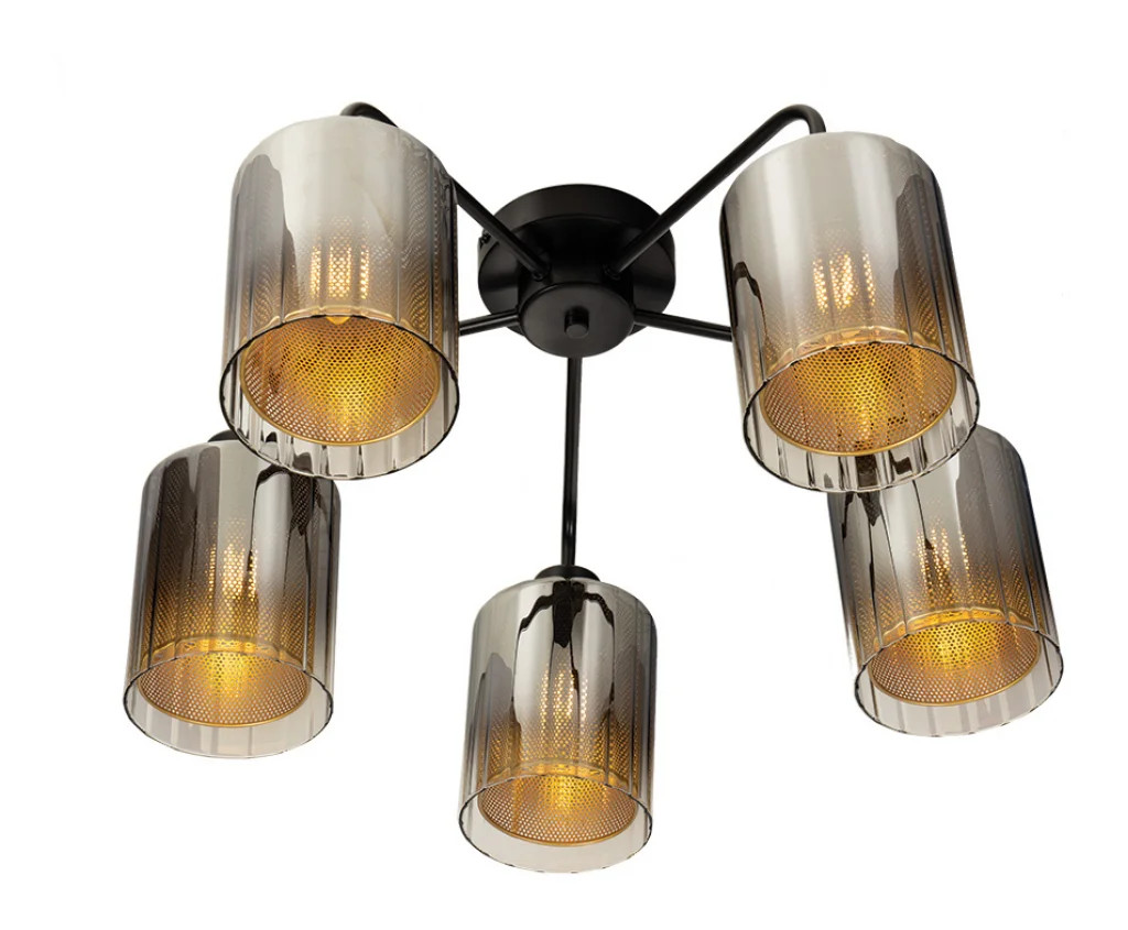 Ceiling Light Black Seymour 5 And Gold Semi-Smoked Glass Oaks Lighting 4145/5 SF