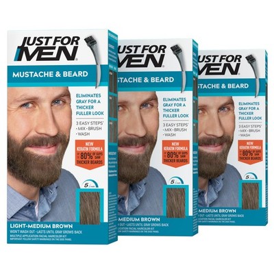 Just For Men Mustache & Beard, 1 Count (Pack of 3), Light-Medium Brown M-30