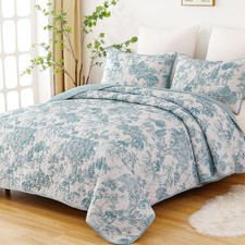 Botanical Reversible Bedspread Set Lightweight Microfiber Coverlet All Season