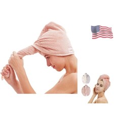 Microfiber Hair Towel Wrap 2 Pack Quick Dry Anti-Frizz Turban Pink Beige