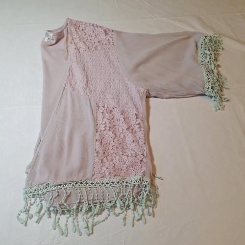 Entro Pink Lace Cardigan Sweater Bohemian Fairycore Coquette Festival Size M - Picture 10 of 10