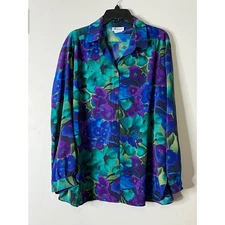 All Hours Womens XL Floral Button Up Blouse Long Sleeve Shirt Top